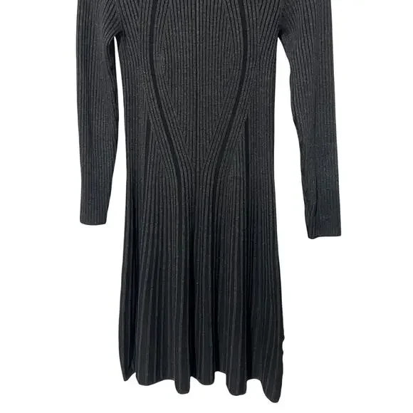 FRENCH CONNECTION WOMENS MEDIUM RIBBED KNIT LONG-SLEEVE DRESS CHARCOAL BLACK NEW - Picture 7 of 12